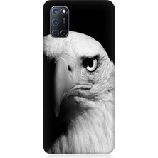 Teknomeg Oppo A52 Uyumlu Siyah Beyaz Kartal Başı Desenli Silikon Kılıf