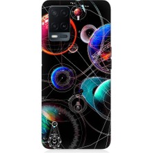 Teknomeg Oppo A54 Uyumlu Sci Fi Gezegenler ve Vektörler Desenli Silikon Kılıf
