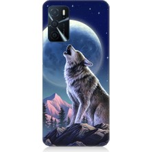 Teknomeg Oppo A55 Uyumlu Kurt ve Ay Desenli Silikon Kılıf