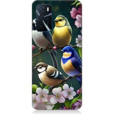 Teknomeg Oppo A55 Uyumlu Mavi Sarı ve Siyah Başlı Kuşlar Desenli Silikon Kılıf