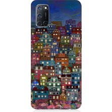 Teknomeg Oppo A72 Uyumlu Minyatür Evler ve Gece Desenli Silikon Kılıf