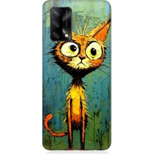 Teknomeg Oppo A74 Uyumlu Meraklı Şapşik Kedi Desenli Silikon Kılıf