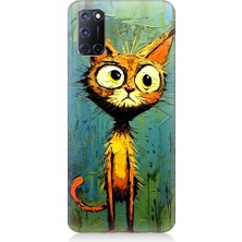 Teknomeg Oppo A92 Uyumlu Meraklı Şapşik Kedi Desenli Silikon Kılıf