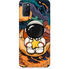Teknomeg Oppo A52 Uyumlu Astranot Ay ve Yıldız Desenli Silikon Kılıf