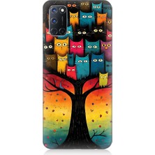 Teknomeg Oppo A92 Uyumlu Ağaçtaki Kediler ve Baykuş Desenli Silikon Kılıf
