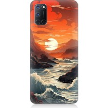 Teknomeg Oppo A92 Uyumlu Deniz Dağ ve Gün Batımı Desenli Silikon Kılıf