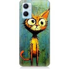 Teknomeg Oppo A96 Uyumlu Meraklı Şapşik Kedi Desenli Silikon Kılıf