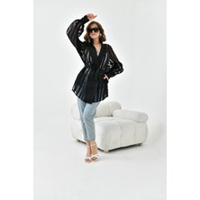 FTZ Women Kadın Desenli Organze Kap  Siyah 30738