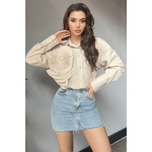 Julude Bej Gül Detaylı Tarz Kadın Gömlek P-00009061