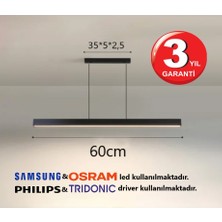 RulTech Linear Lineer 60cm Siyah Kasa Beyaz Işık 6500K Ledli Sarkıt Modern Led Avize, Salon, Mutfak, Masa Üstü Avize