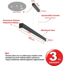 RulTech Linear Lineer 60cm Siyah Kasa Beyaz Işık 6500K Ledli Sarkıt Modern Led Avize, Salon, Mutfak, Masa Üstü Avize