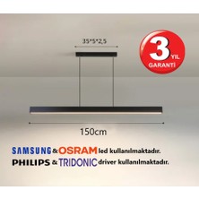 RulTech Linear Lineer 150cm Siyah Kasa Gün Işık 3000K Ledli Sarkıt Modern Led Avize, Salon, Mutfak, Masa Üstü Avize