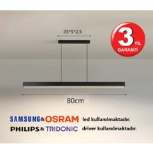 RulTech Linear Lineer 80cm Siyah Kasa Gün Işık 3000K Ledli Sarkıt Modern Led Avize, Salon, Mutfak, Masa Üstü Avize