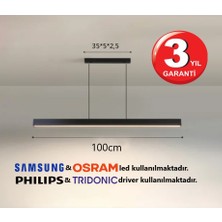 RulTech Linear Lineer 100cm Siyah Kasa Gün Işık 3000K Ledli Sarkıt Modern Led Avize, Salon, Mutfak, Masa Üstü Avize