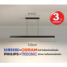 RulTech Linear Lineer 120cm Siyah Kasa Gün Işık 3000K Ledli Sarkıt Modern Led Avize, Salon, Mutfak, Masa Üstü Avize