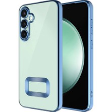 Kzy Samsung Galaxy A05S Kapak Yanları Renkli Lens Korumalı Logo Gösteren Şeffaf Luxury Silikon Kılıf - Mavi