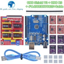 Brettablata Tzt Cnc Kalkanı V3 Oyma Makinesi 3D Baskı + 4 Adet DRV8825 Veya A4988 Sürücü Genişletme Kartı Arduino + Uno R3 USB Kablosu ile (Yurt Dışından)