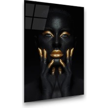 Glass Art Altın Temalı Siyahi Kadın 5 Dikey Cam Tablo