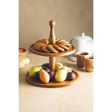 Just Wood 2 Li 2 Katlı Kek Stantı ve Risus Top Ayaklı 17X25 cm Ahşap Dikdörtgen Pasta Servis Tabağı