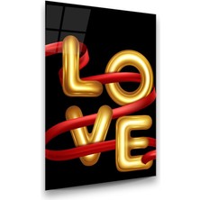 Glass Art Love Yazısı Dikey Cam Tablo