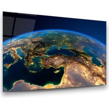 Glass Art Uzay'dan Dünyaya Bakış Yatay Cam Tablo