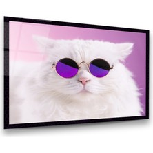 Glass Art Gözlüklü Kedi Yatay Cam Tablo