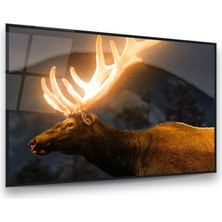 Glass Art Parlak Boynuzlu Geyik Yatay Cam Tablo