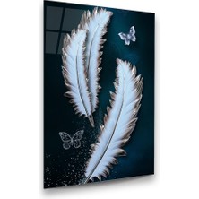 Glass Art Tüyler ve Kelebek Dikey Cam Tablo