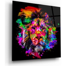Glass Art Renkli Aslan Kare Cam Tablo