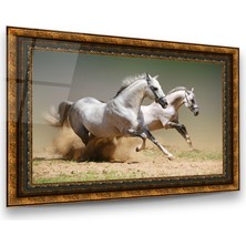 Glass Art Koşan Atlar Yatay Cam Tablo