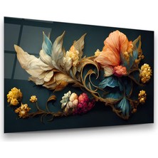 Glass Art Dekoratif Renkli Çiçekler Yatay Cam Tablo