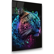 Glass Art Neon Leopar Dikey Cam Tablo