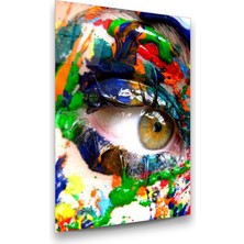Glass Art Göz ve Renkli Boyalar Dikey Cam Tablo