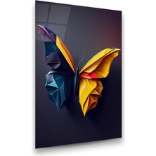 Glass Art Renkli Kelebek Dikey Cam Tablo