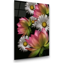 Glass Art Renkli Çiçekler Dikey Cam Tablo