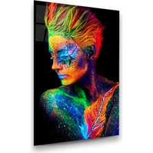 Glass Art Neon Kadın Dikey Cam Tablo