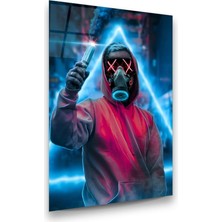 Glass Art Neon Maskeli Adam Dikey Cam Tablo