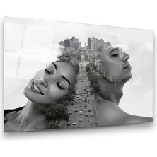 Glass Art Şehir ve Insan Dijital Sanat Yatay Cam Tablo