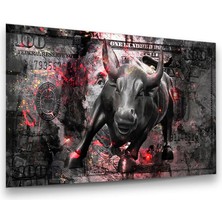 Glass Art Boğa ve Para Manipülasyon Yatay Cam Tablo