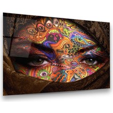 Glass Art Renkli Dövmeli Etnik Kadın Yatay Cam Tablo