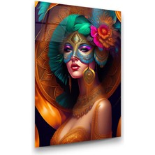 Glass Art Maskeli Kadın Dikey Cam Tablo