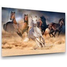 Glass Art Koşan Atlar Yatay Cam Tablo