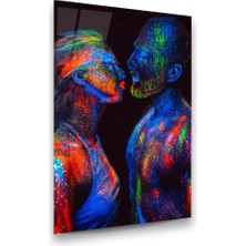 Glass Art Neon Kadın ve Adam Dikey Cam Tablo