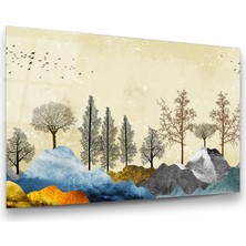 Glass Art Ağaçlar ve Tepeler Illüstratör Yatay Cam Tablo