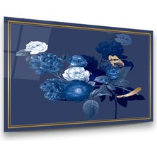 Glass Art Mavi Çiçekler Manipülasyon Yatay Cam Tablo