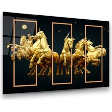 Glass Art Altın Atlar Yatay Cam Tablo