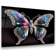 Glass Art Taşlı Kelebek Yatay Cam Tablo