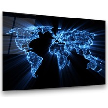 Glass Art Dünya Haritası Yatay Cam Tablo