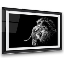 Glass Art Siyah Beyaz Aslan Yatay Cam Tablo