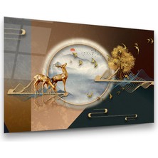 Glass Art Altın Geyikler Yatay Cam Tablo